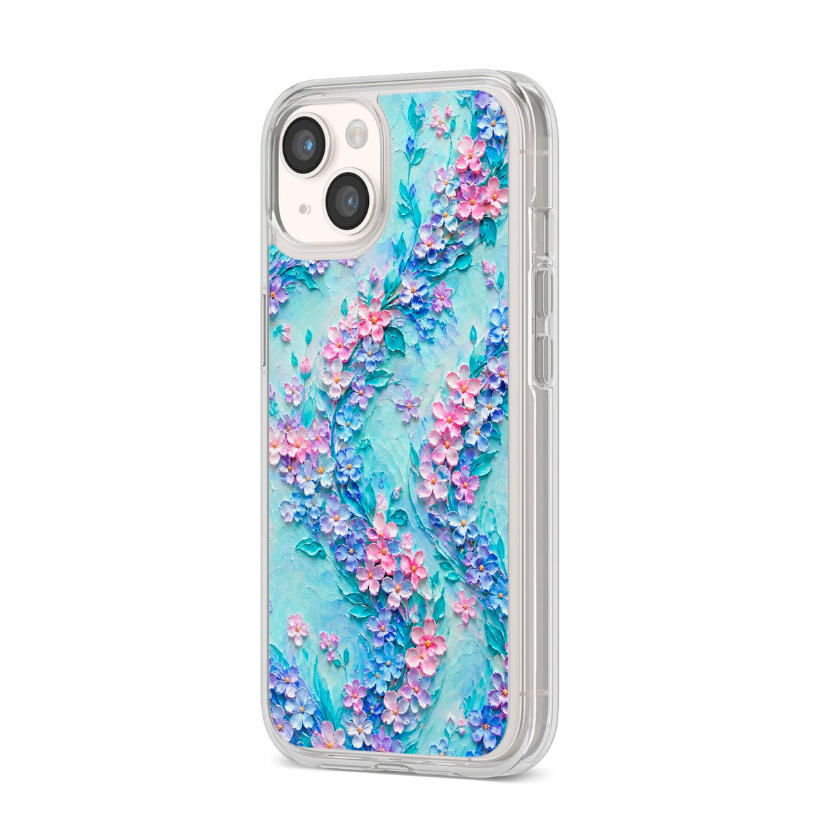 Petal Confetti iPhone 14 Clear Tough Case Starlight Angled Image
