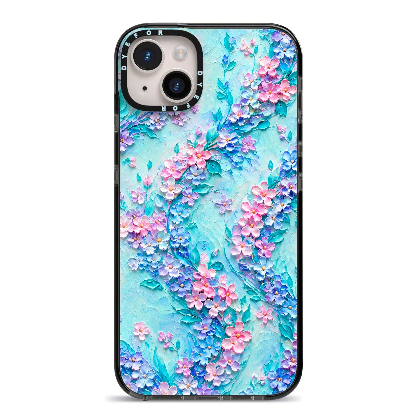 Petal Confetti iPhone 14 Plus Black Impact Case on Silver phone