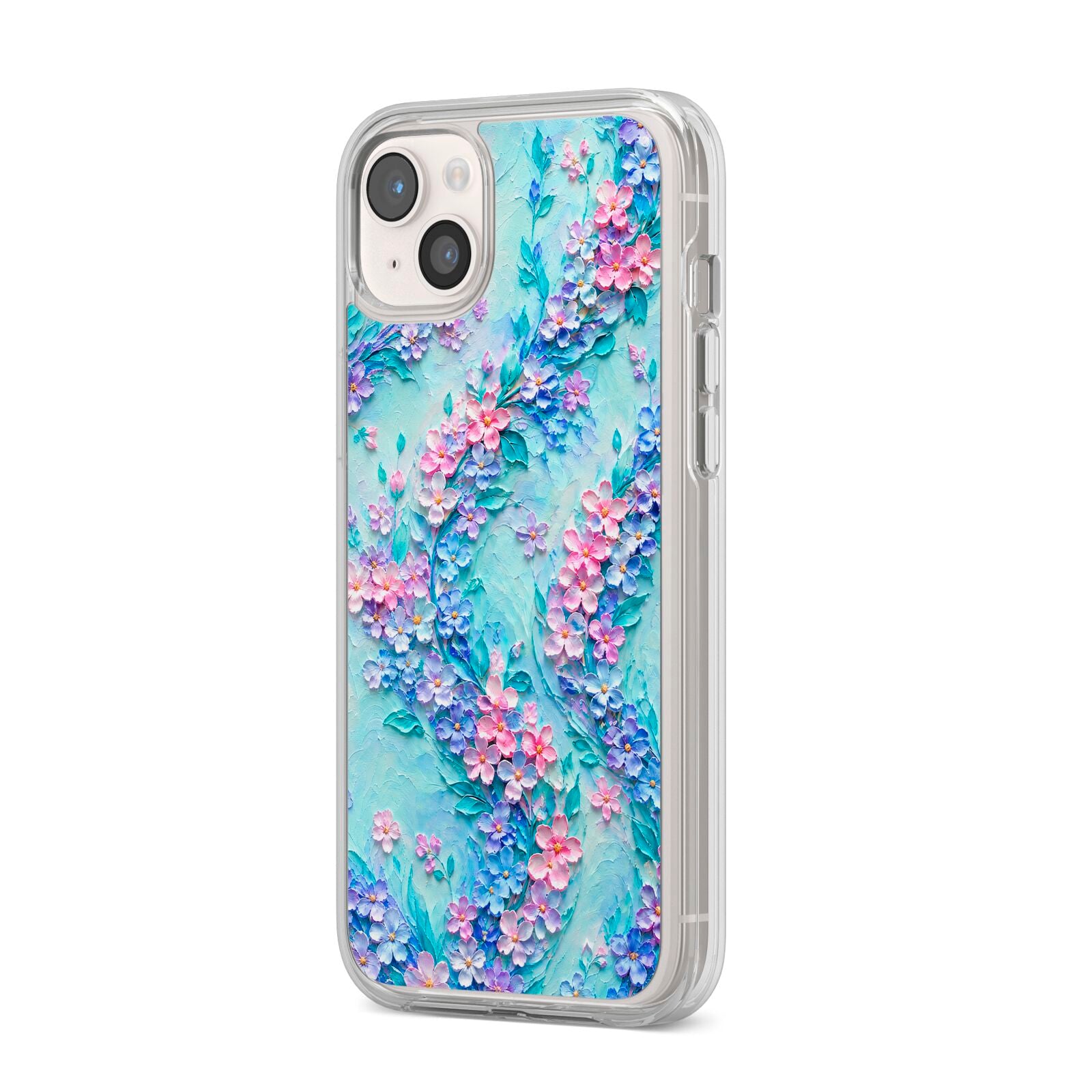 Petal Confetti iPhone 14 Plus Clear Tough Case Starlight Angled Image