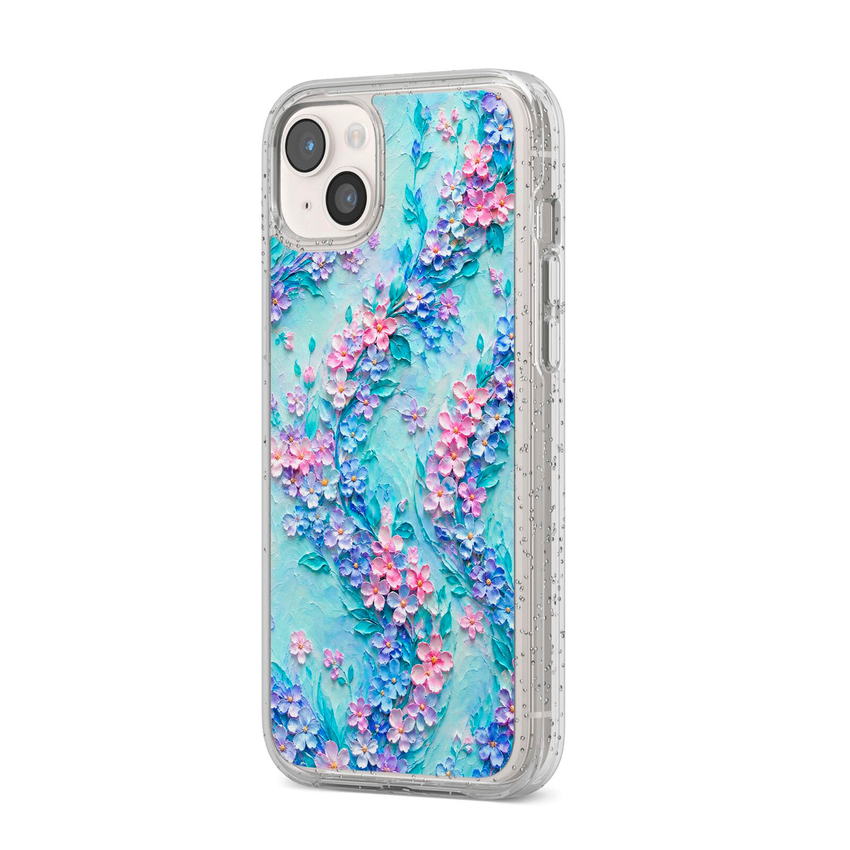 Petal Confetti iPhone 14 Plus Glitter Tough Case Starlight Angled Image