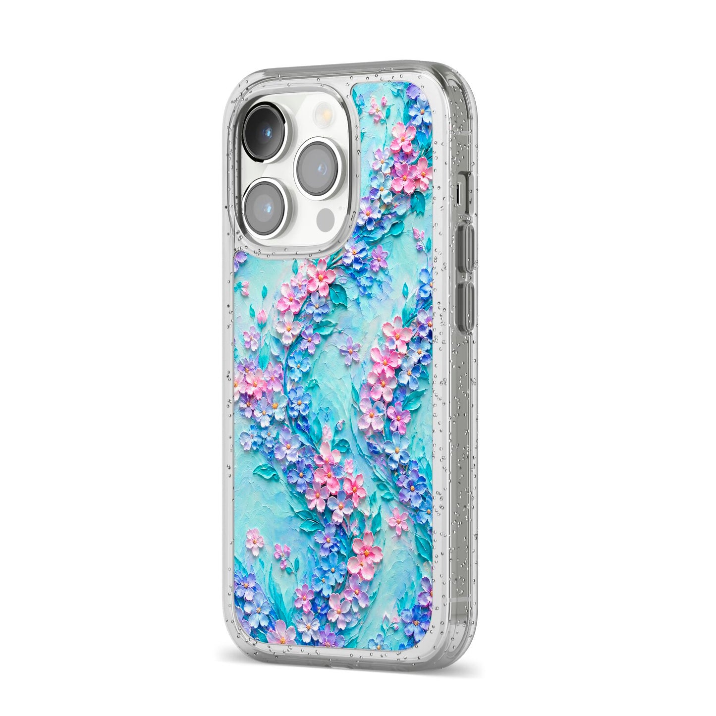 Petal Confetti iPhone 14 Pro Glitter Tough Case Silver Angled Image