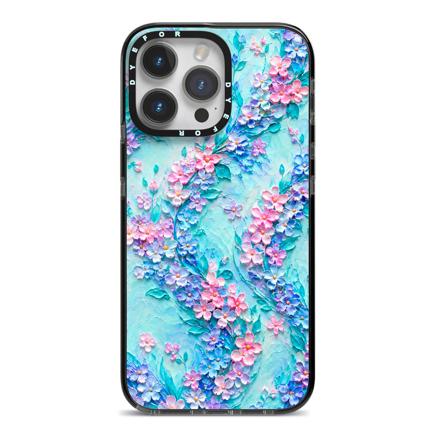 Petal Confetti iPhone 14 Pro Max Black Impact Case on Silver phone