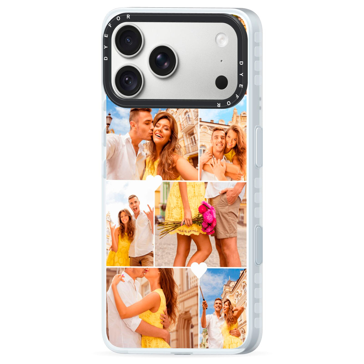 Photo Collage Heart iPhone 18 Pro Black Impact Pre order Case Side Angle on Silver phone