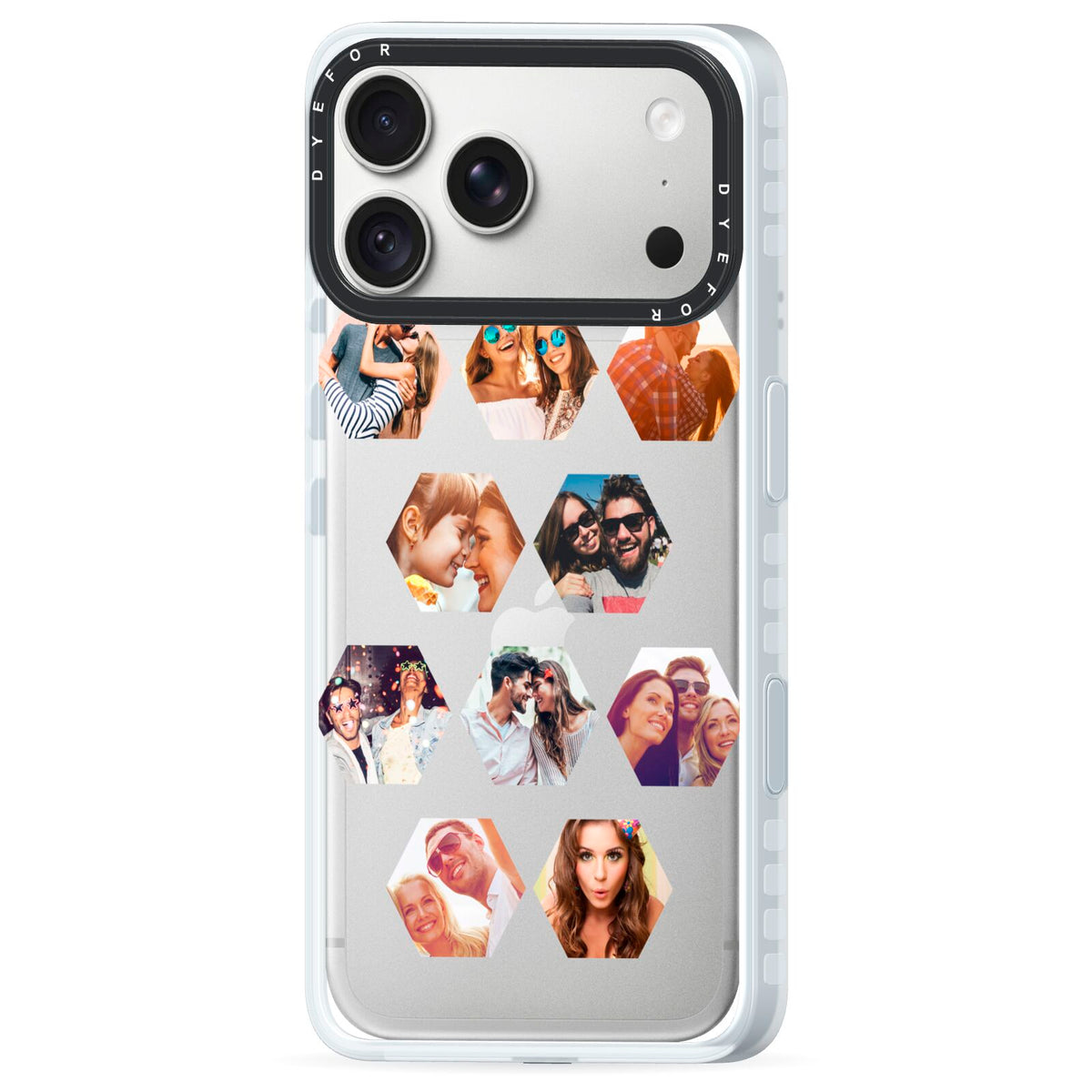 Photo Collage Hexagon iPhone 18 Pro Black Impact Pre order Case Side Angle on Silver phone