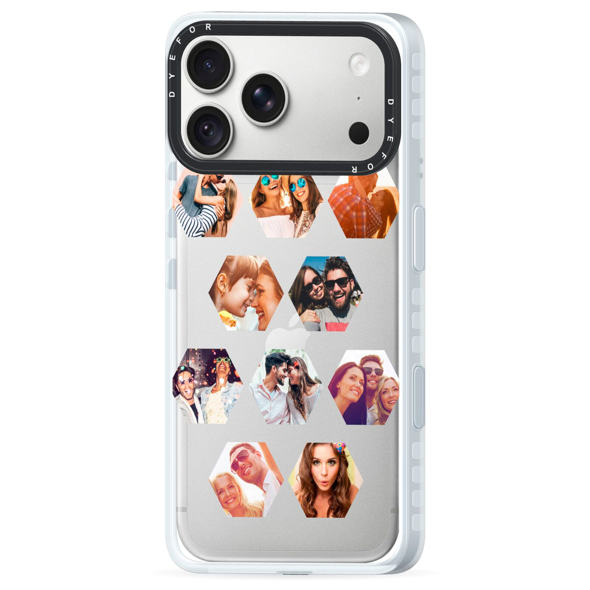 Photo Collage Hexagon iPhone 18 Pro Max Black Impact Pre order Case Side Angle on Silver phone