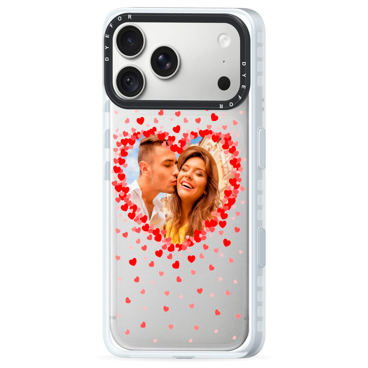 Photo Confetti Heart iPhone 18 Pro Black Impact Pre order Case Side Angle on Silver phone