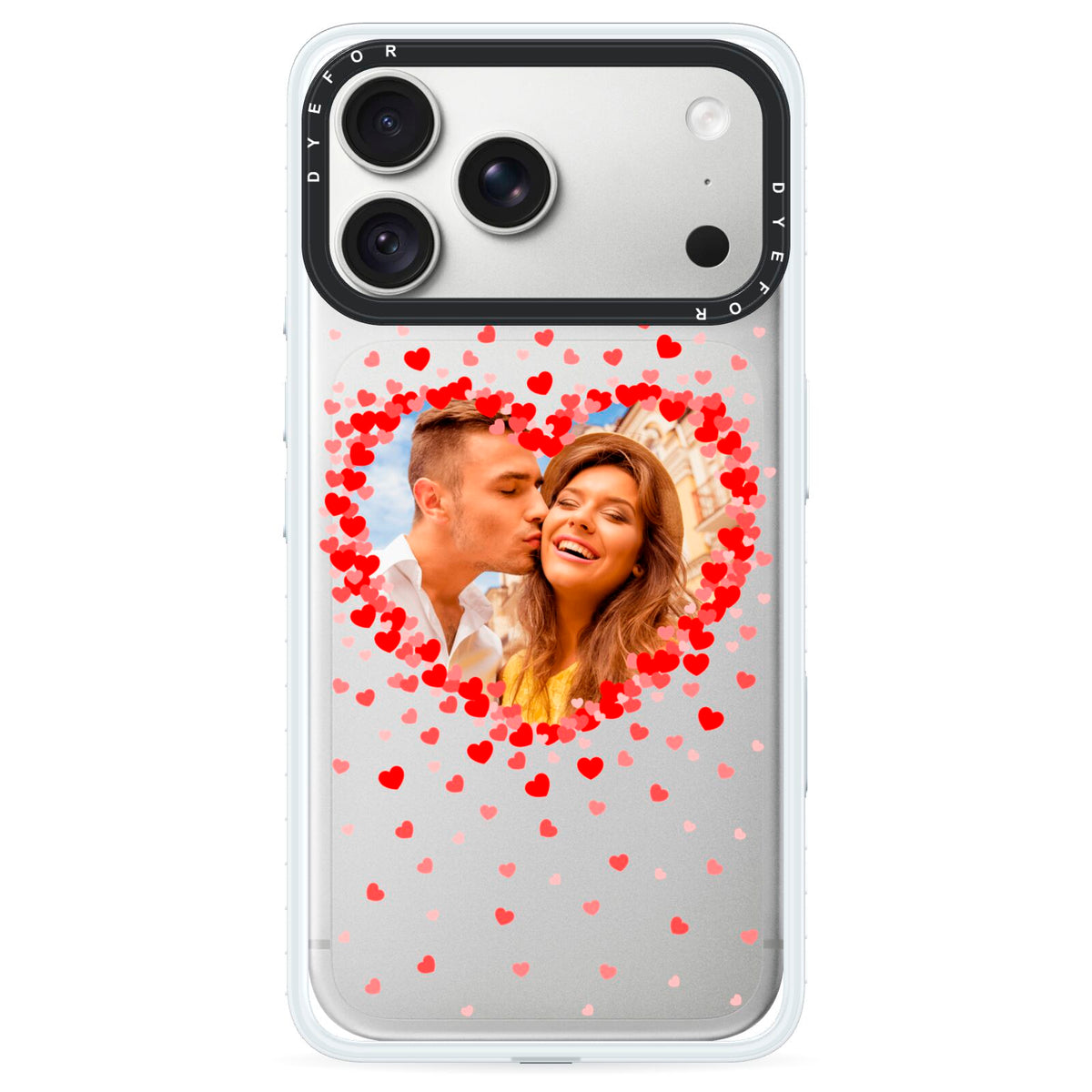Photo Confetti Heart iPhone 18 Pro Black Impact Pre order Case on Silver phone