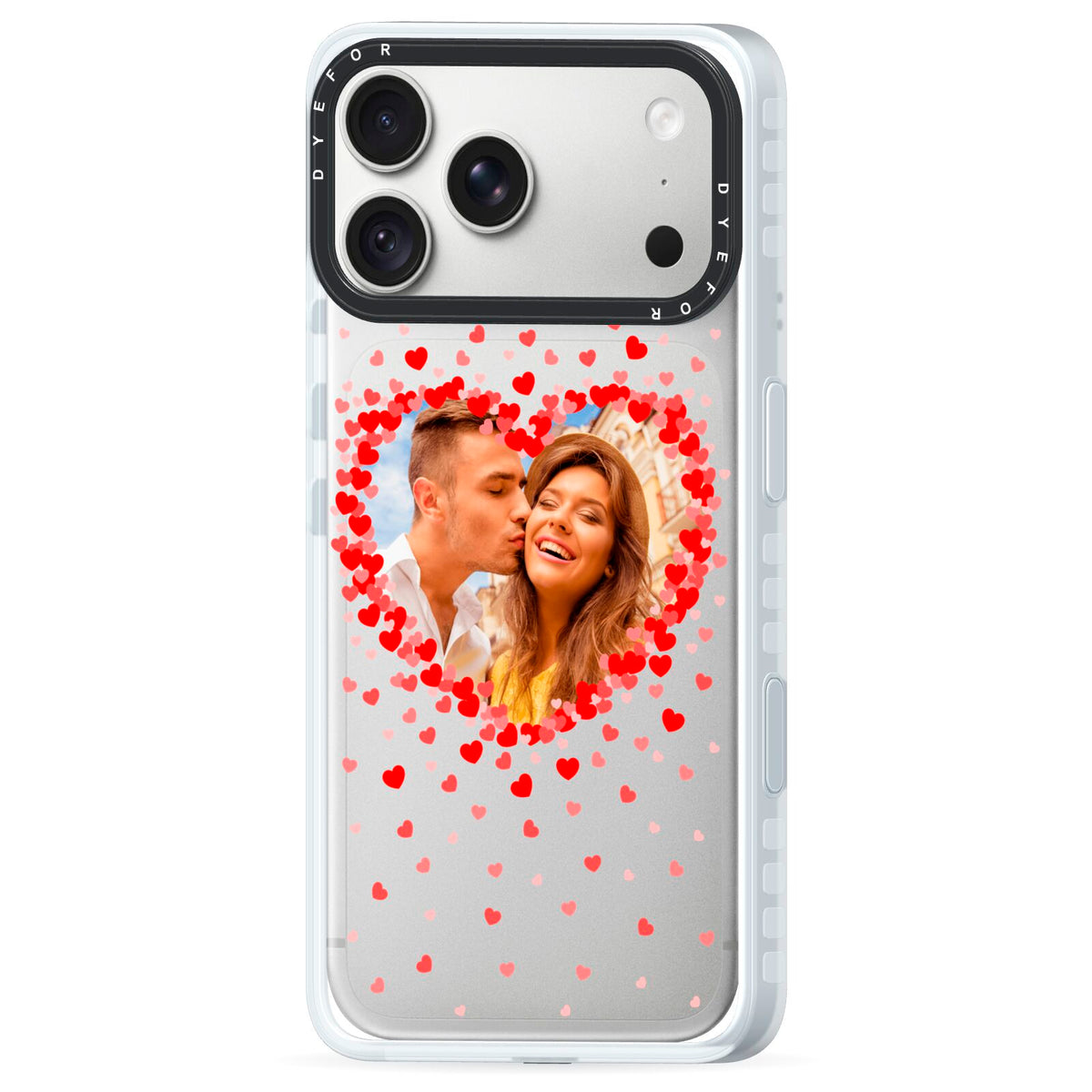 Photo Confetti Heart iPhone 18 Pro Max Black Impact Pre order Case Side Angle on Silver phone