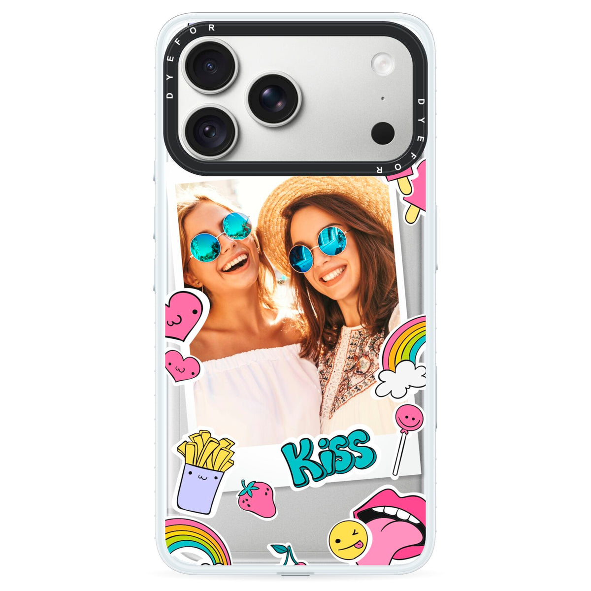 Photo Cute Stickers iPhone 18 Pro Black Impact Pre order Case on Silver phone