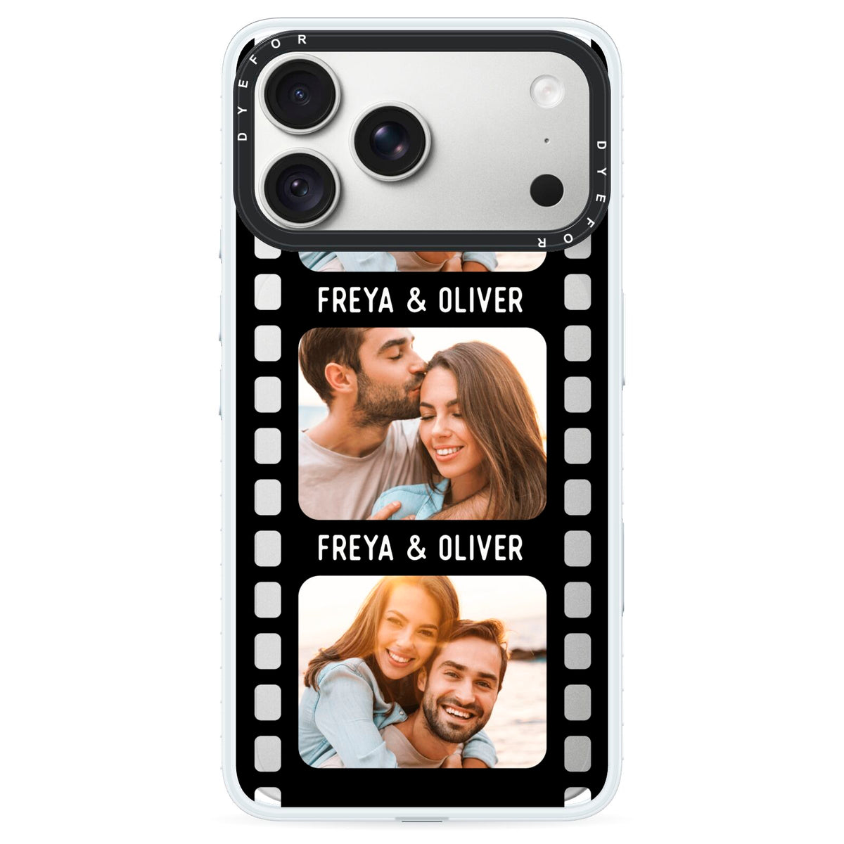 Photo Film Personalised iPhone 18 Pro Black Impact Pre order Case on Silver phone