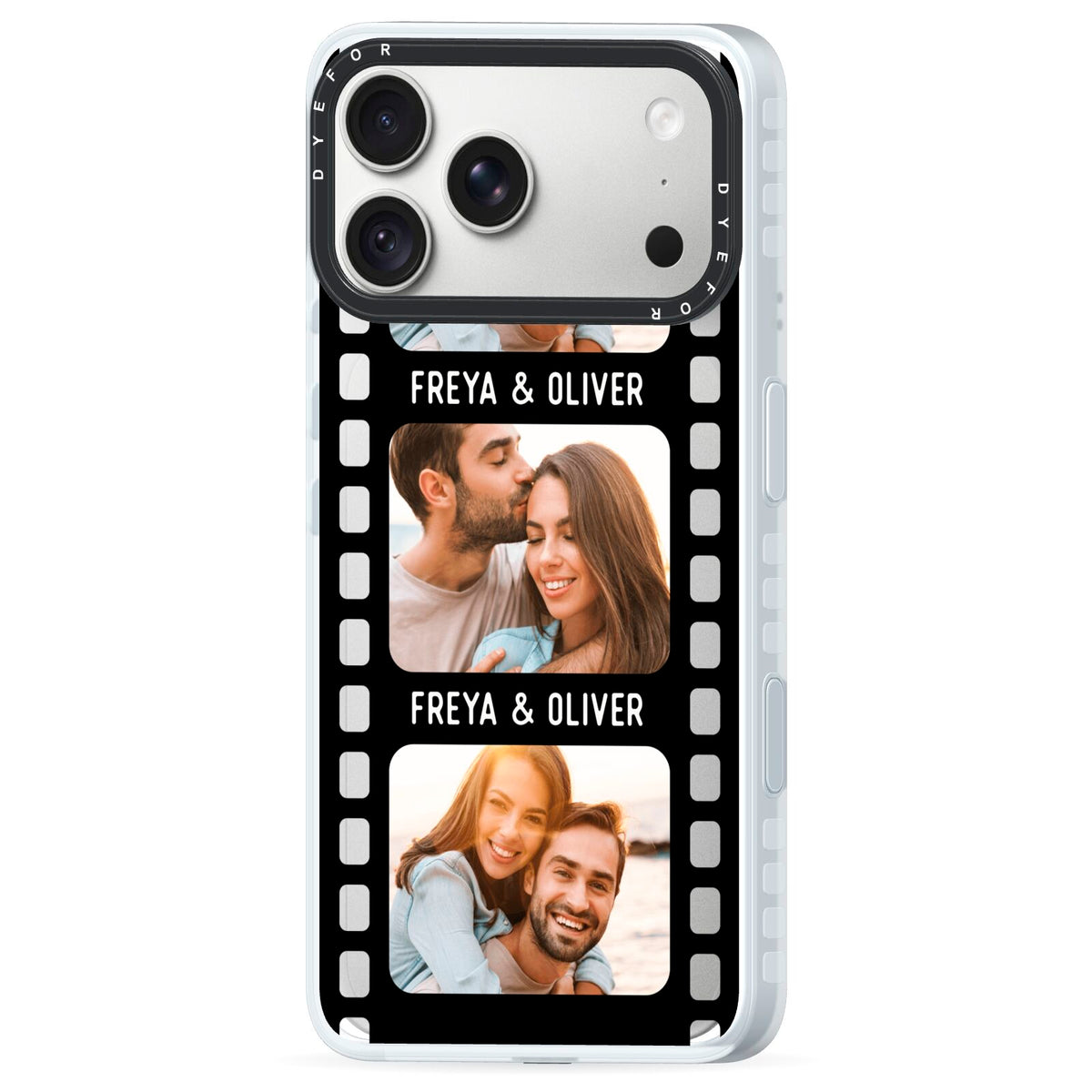 Photo Film Personalised iPhone 18 Pro Max Black Impact Pre order Case Side Angle on Silver phone