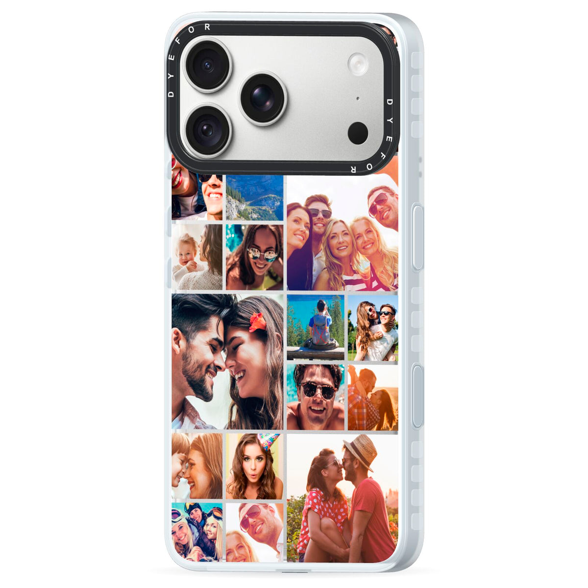 Photo Grid iPhone 18 Pro Black Impact Pre order Case Side Angle on Silver phone