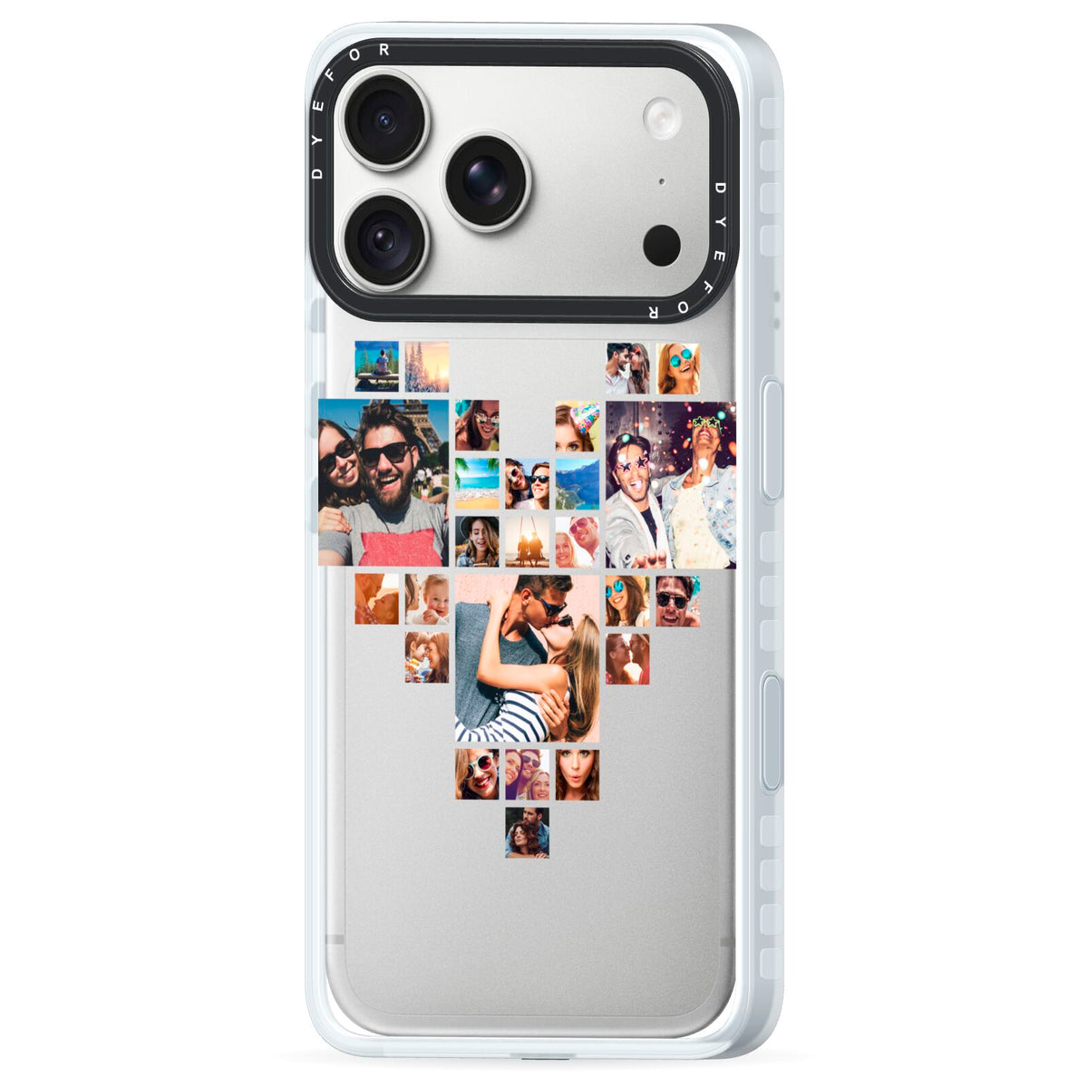 Photo Heart Collage iPhone 18 Pro Max Black Impact Pre order Case Side Angle on Silver phone
