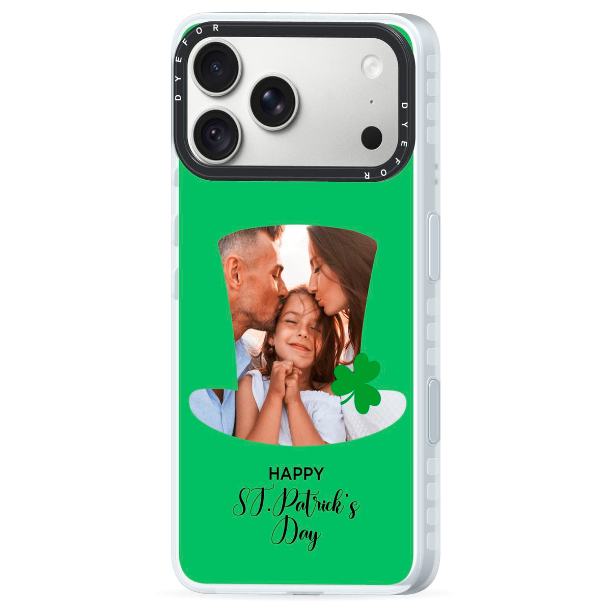 Photo Upload Leprechaun Hat iPhone 18 Pro Max Black Impact Pre order Case Side Angle on Silver phone