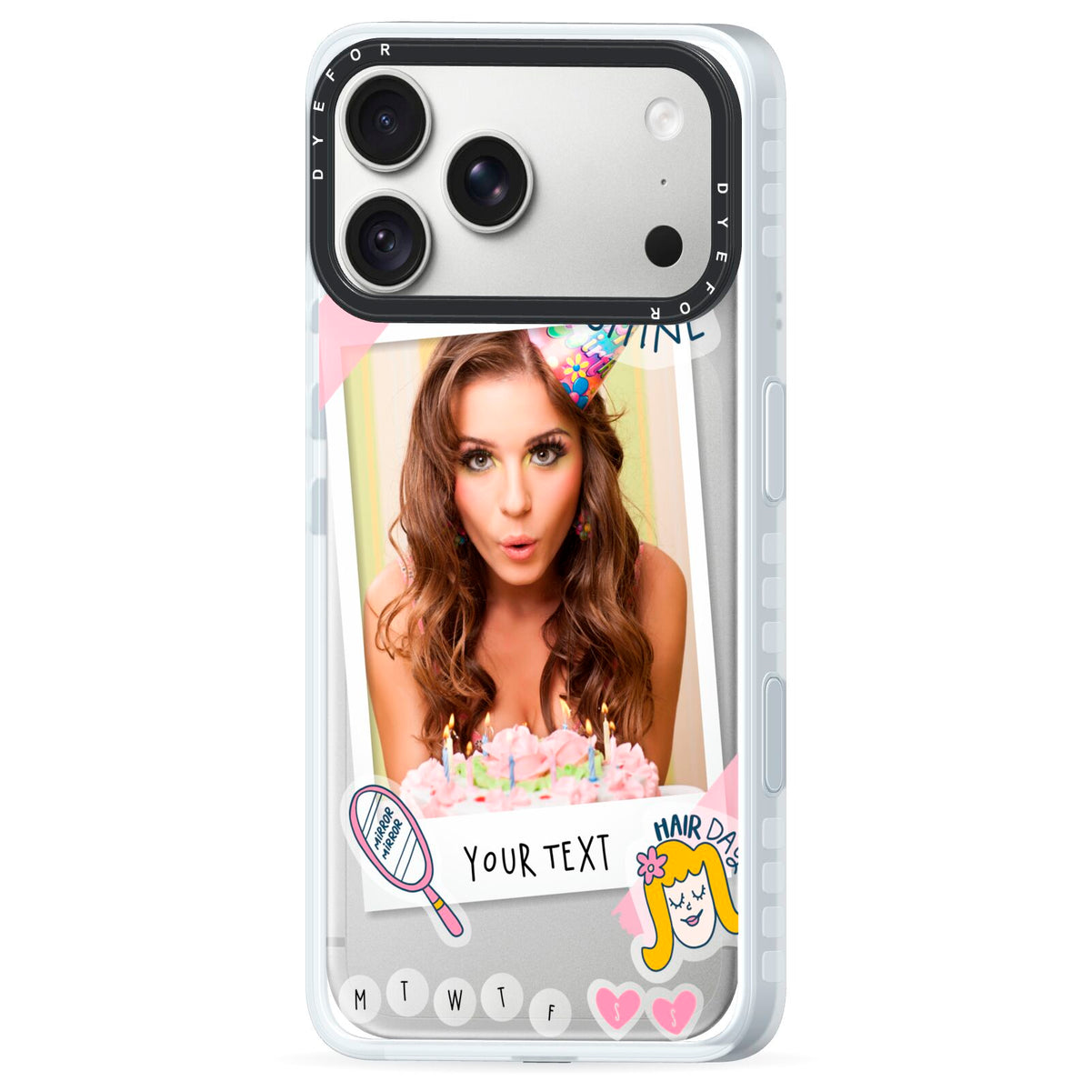 Photo Upload with Text iPhone 18 Pro Max Black Impact Pre order Case Side Angle on Silver phone