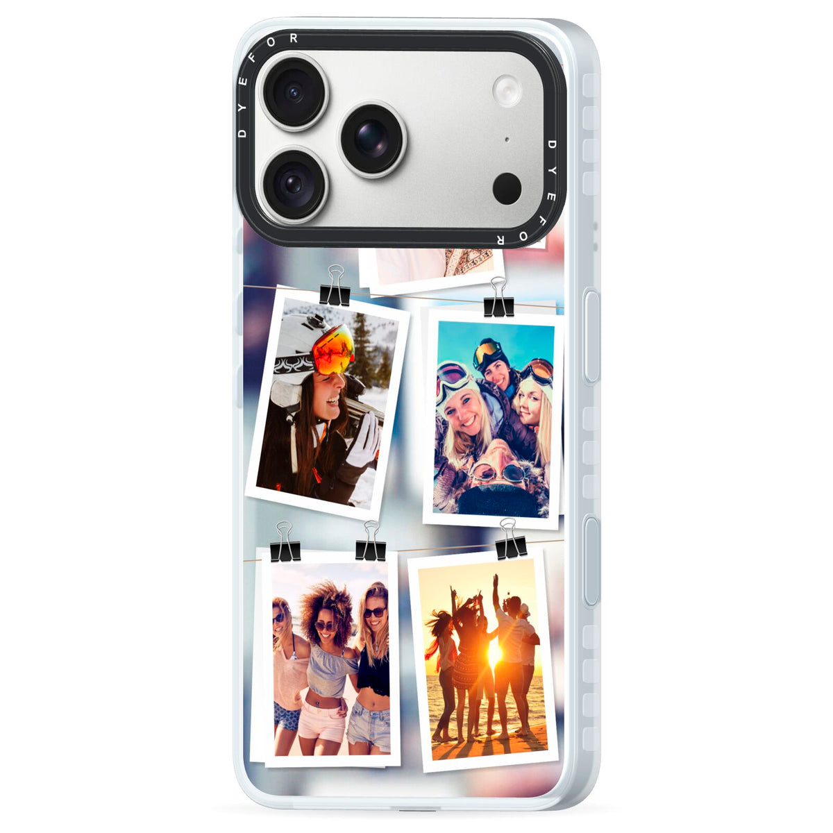 Photo Wall Montage Upload iPhone 18 Pro Black Impact Pre order Case Side Angle on Silver phone