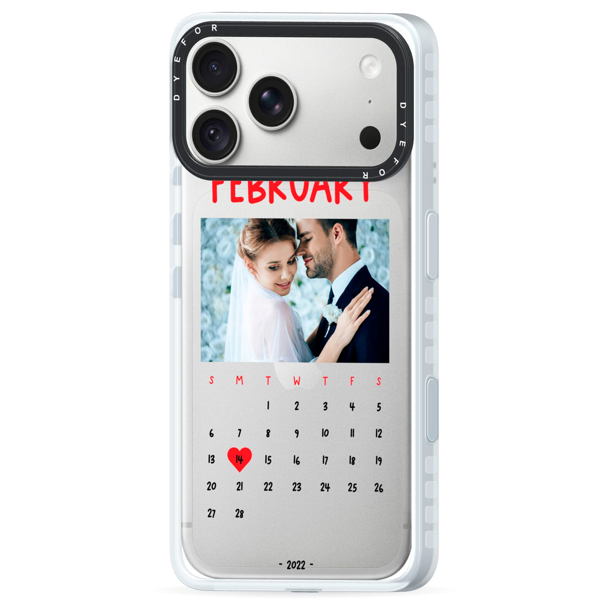 Photo Wedding Anniversary iPhone 18 Pro Black Impact Pre order Case Side Angle on Silver phone