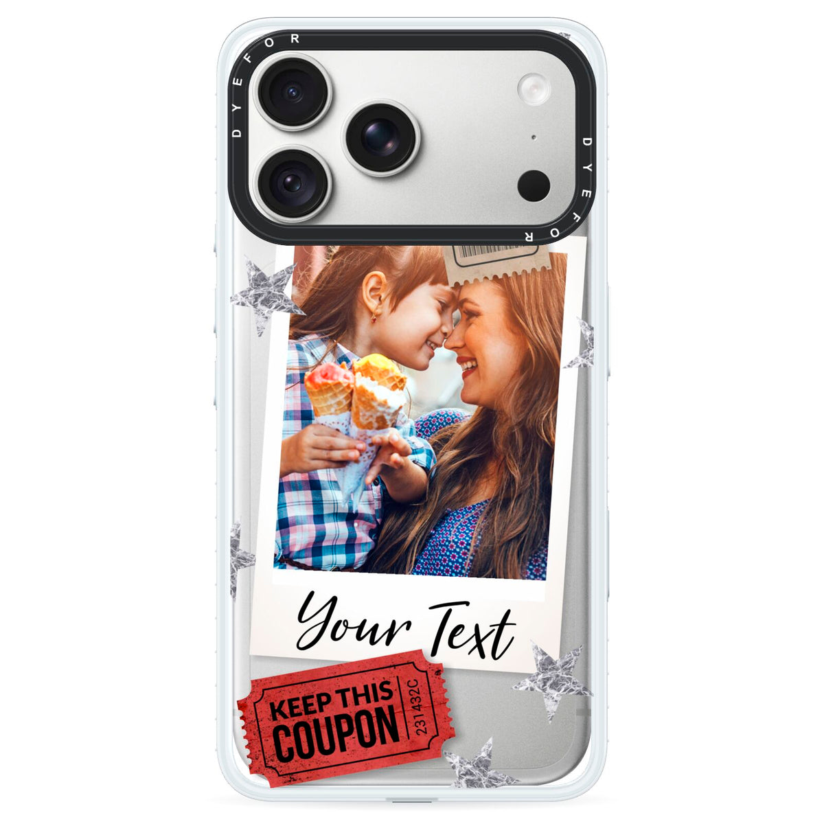 Photo with Text Star Pattern iPhone 18 Pro Black Impact Pre order Case on Silver phone