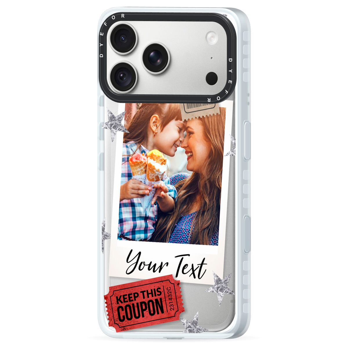 Photo with Text Star Pattern iPhone 18 Pro Max Black Impact Pre order Case Side Angle on Silver phone
