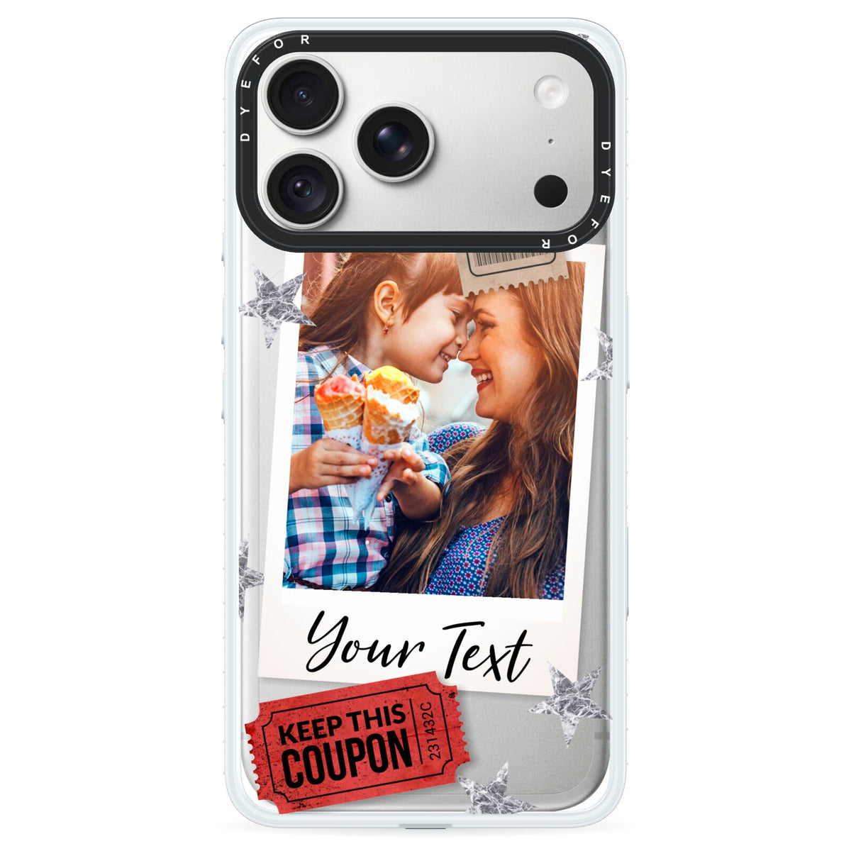 Photo with Text Star Pattern iPhone 18 Pro Max Black Impact Pre order Case on Silver phone