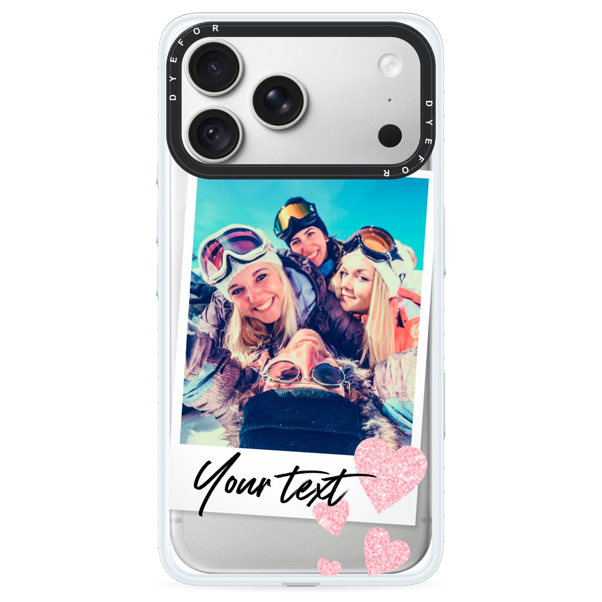 Photo with Text iPhone 18 Pro Black Impact Pre order Case on Silver phone