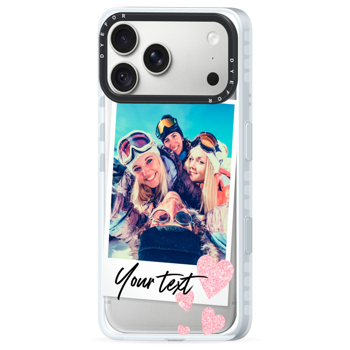 Photo with Text iPhone 18 Pro Max Black Impact Pre order Case Side Angle on Silver phone