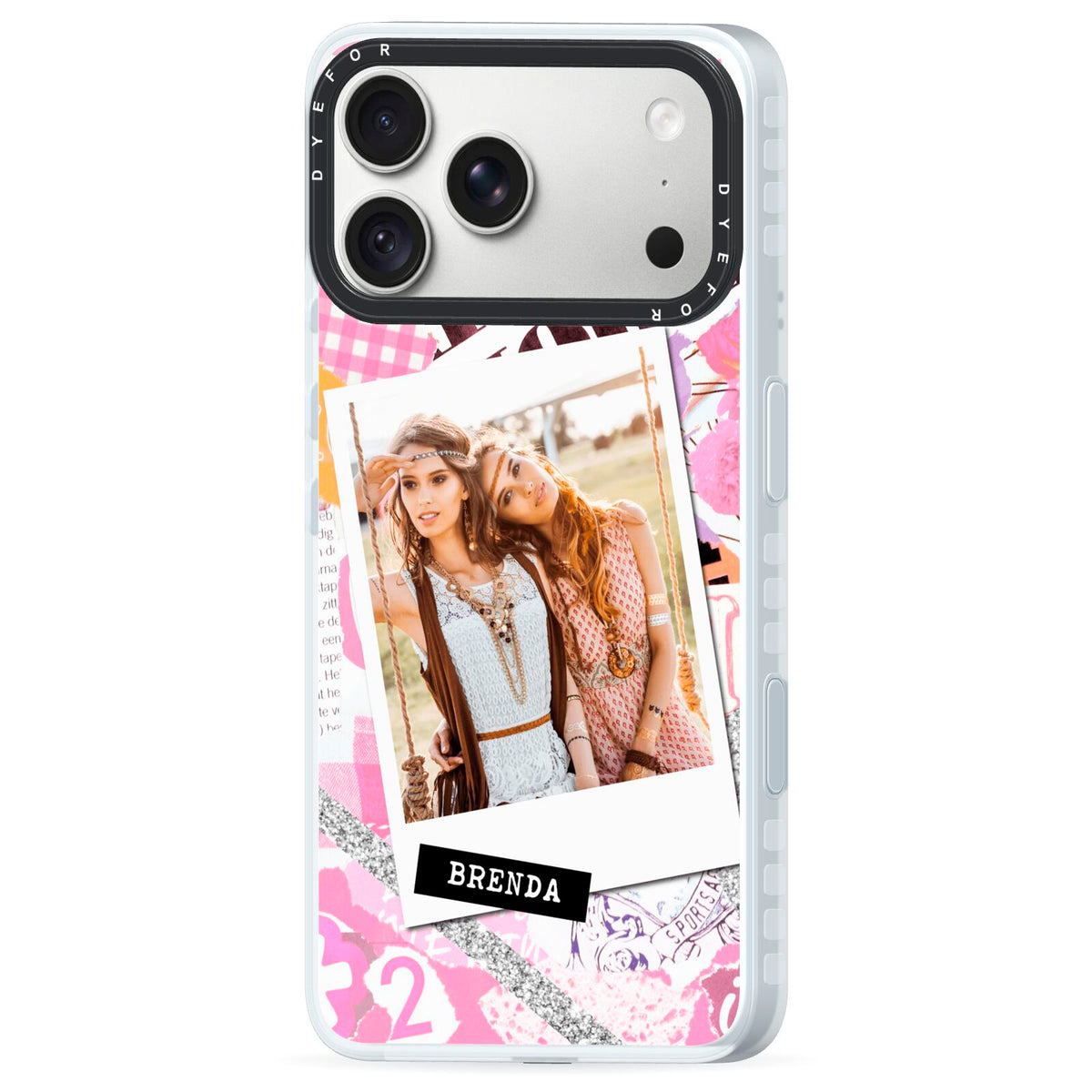 Picture Collage with Custom Photo iPhone 18 Pro Black Impact Pre order Case Side Angle on Silver phone
