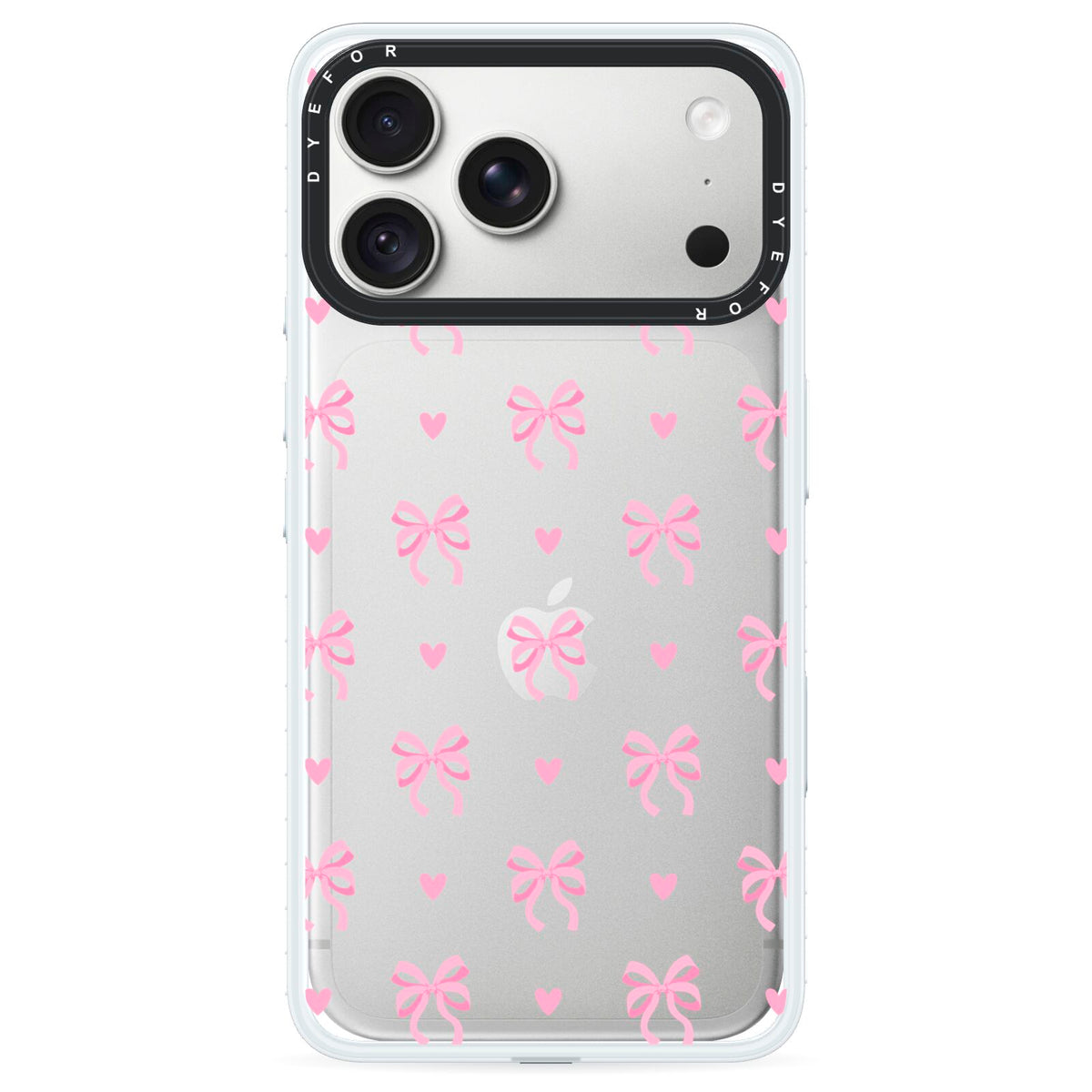 Pink Bow and Heart iPhone 18 Pro Black Impact Pre order Case on Silver phone