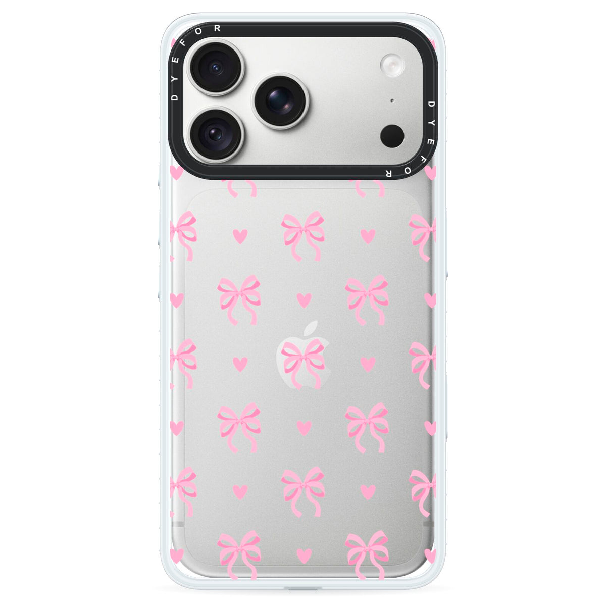Pink Bow and Heart iPhone 18 Pro Max Black Impact Pre order Case on Silver phone