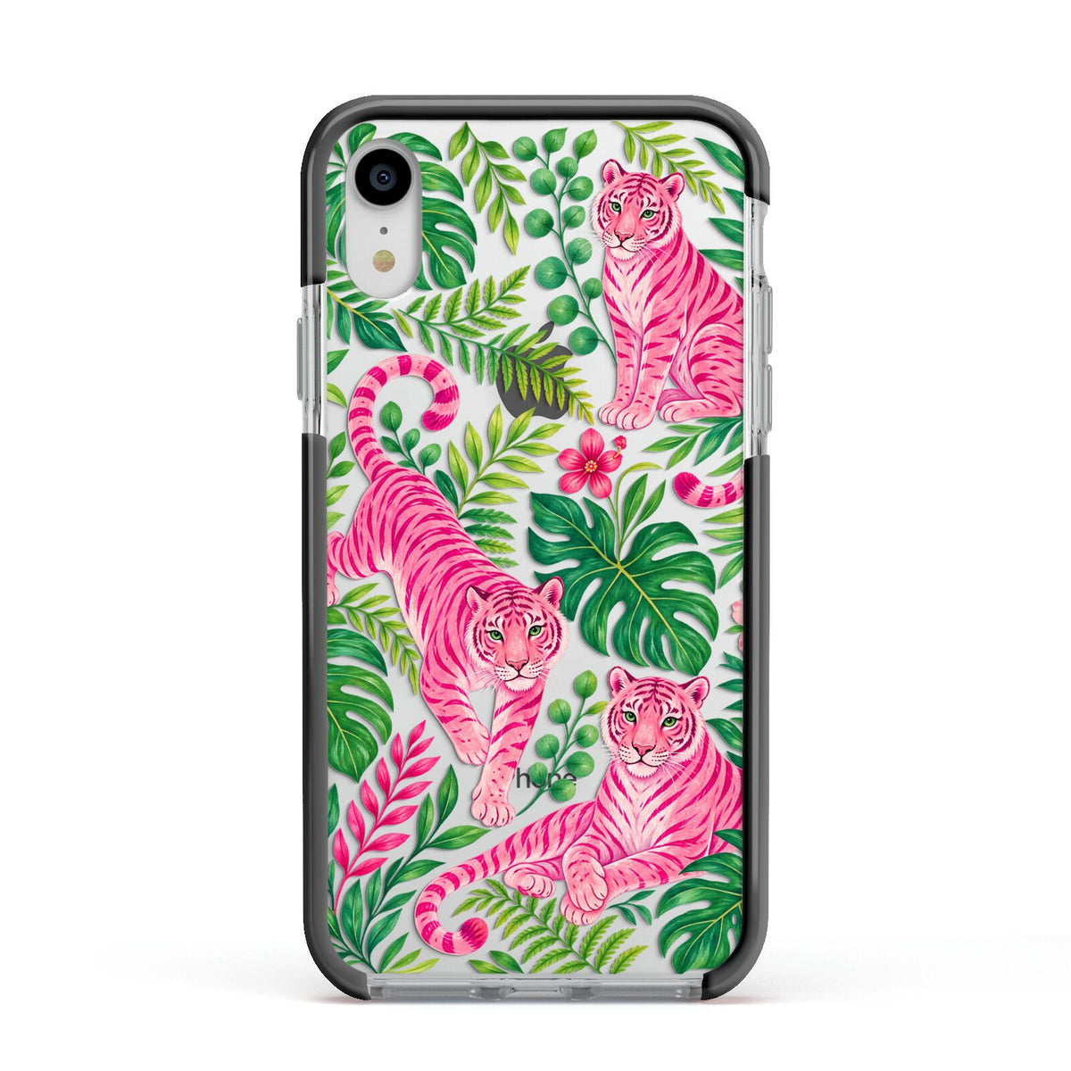 Pink Canopy Apple iPhone XR Impact Case Black Edge on Silver Phone