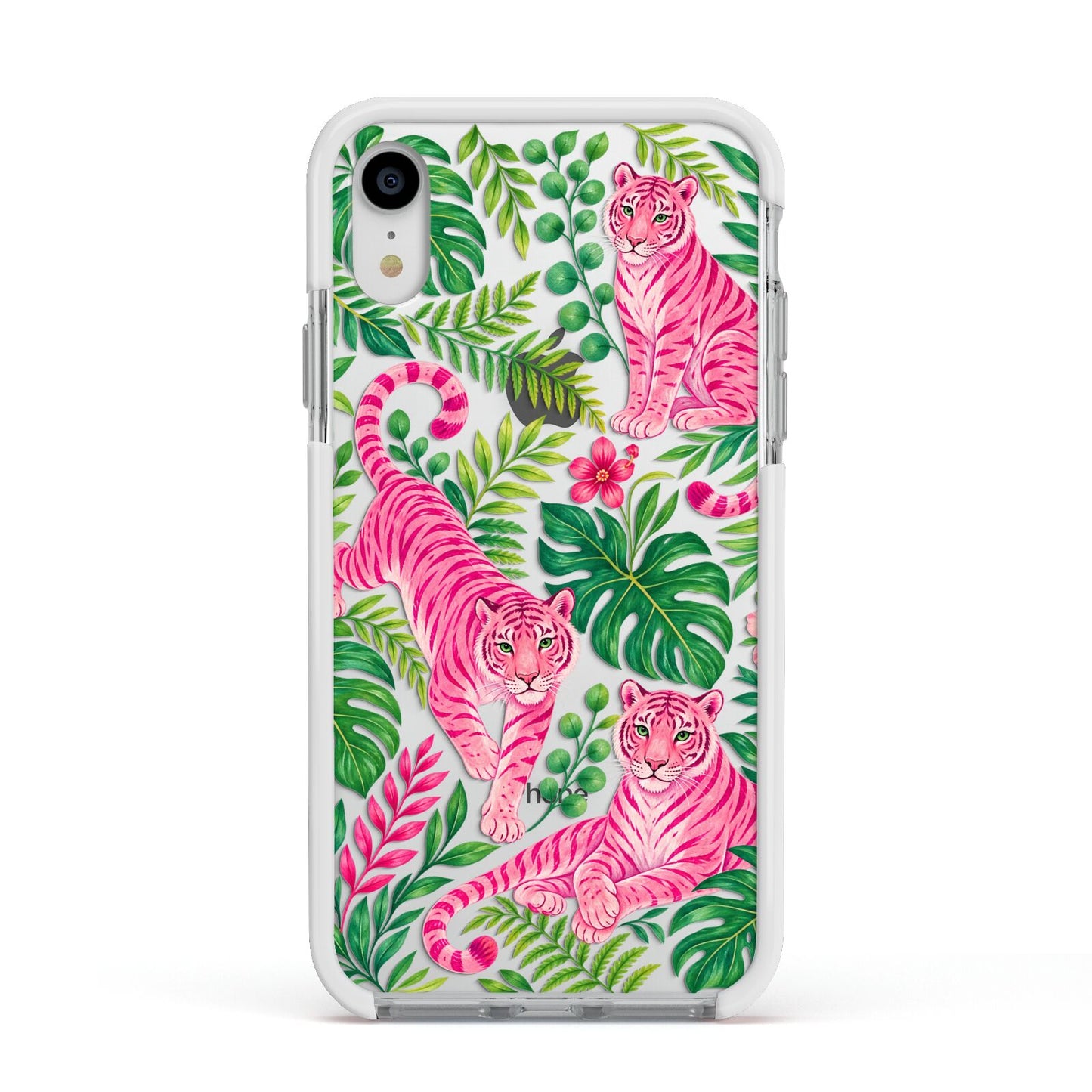 Pink Canopy Apple iPhone XR Impact Case White Edge on Silver Phone