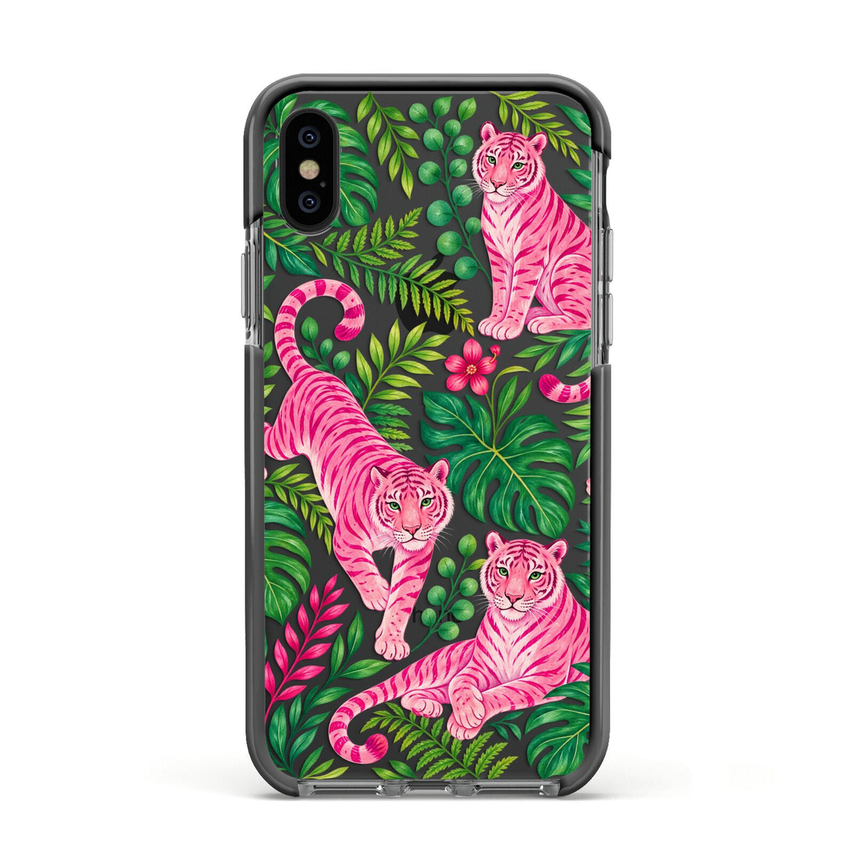 Pink Canopy Apple iPhone Xs Impact Case Black Edge on Black Phone