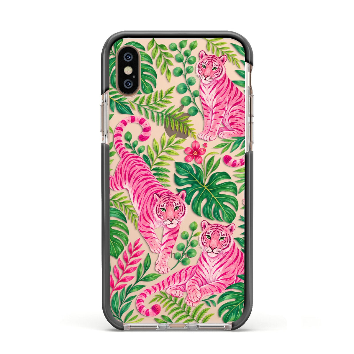 Pink Canopy Apple iPhone Xs Impact Case Black Edge on Gold Phone