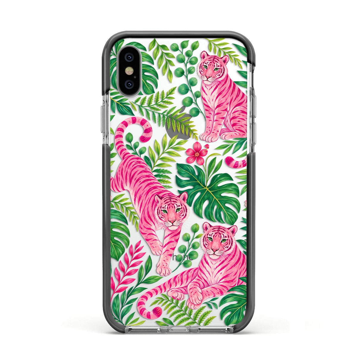 Pink Canopy Apple iPhone Xs Impact Case Black Edge on Silver Phone