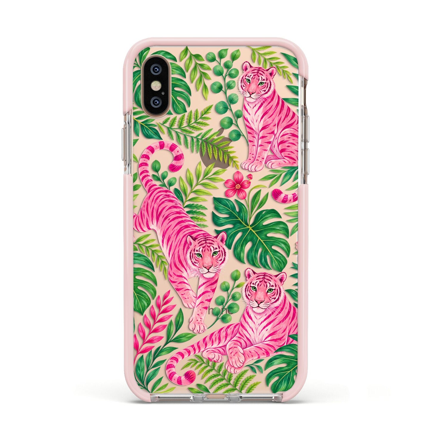 Pink Canopy Apple iPhone Xs Impact Case Pink Edge on Gold Phone