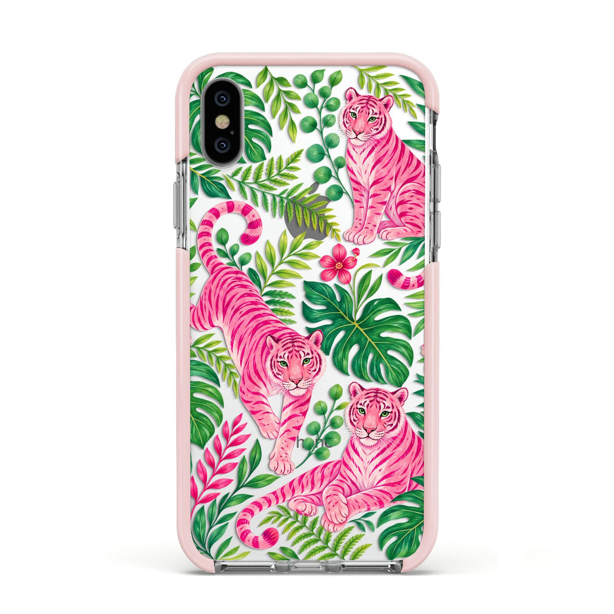 Pink Canopy Apple iPhone Xs Impact Case Pink Edge on Silver Phone