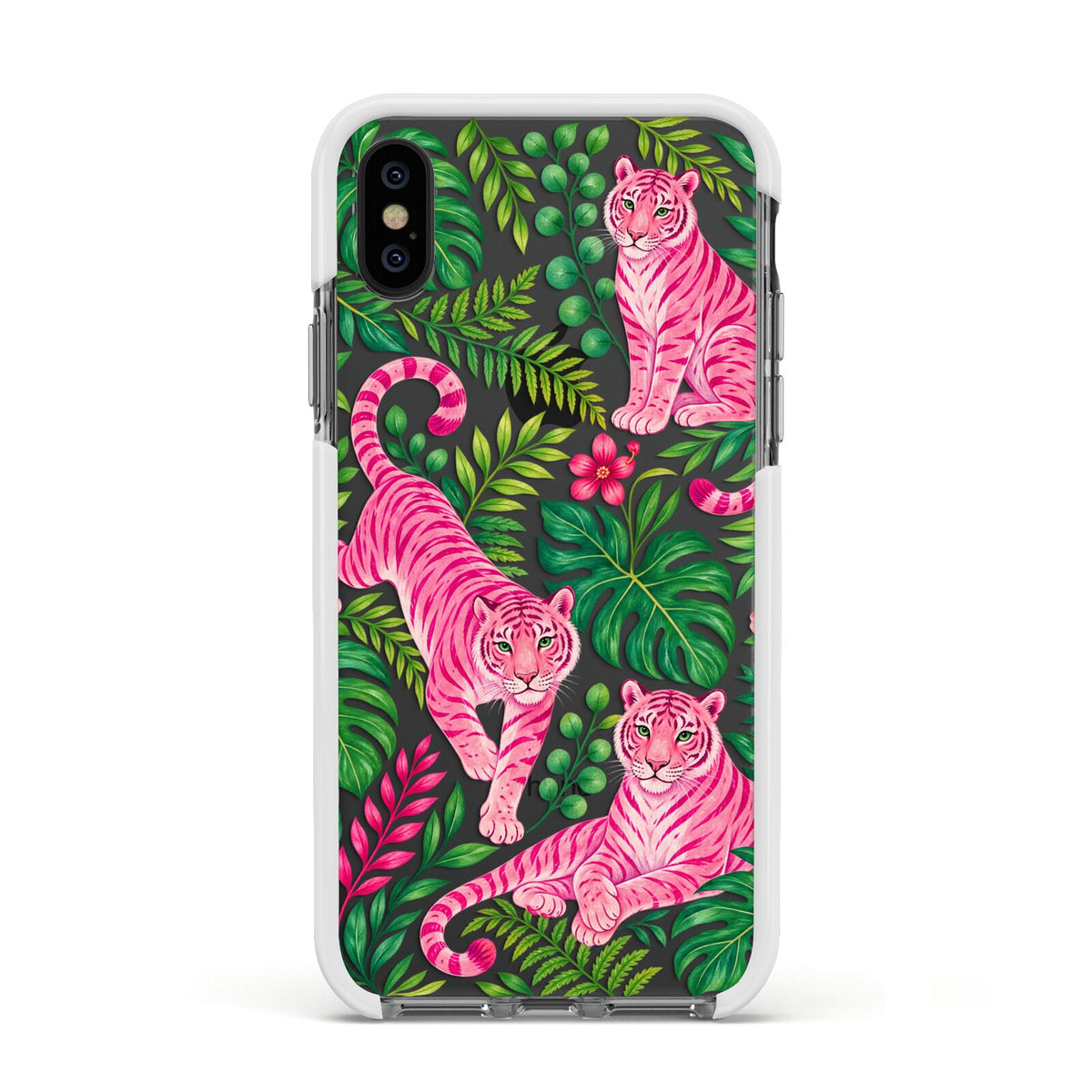 Pink Canopy Apple iPhone Xs Impact Case White Edge on Black Phone