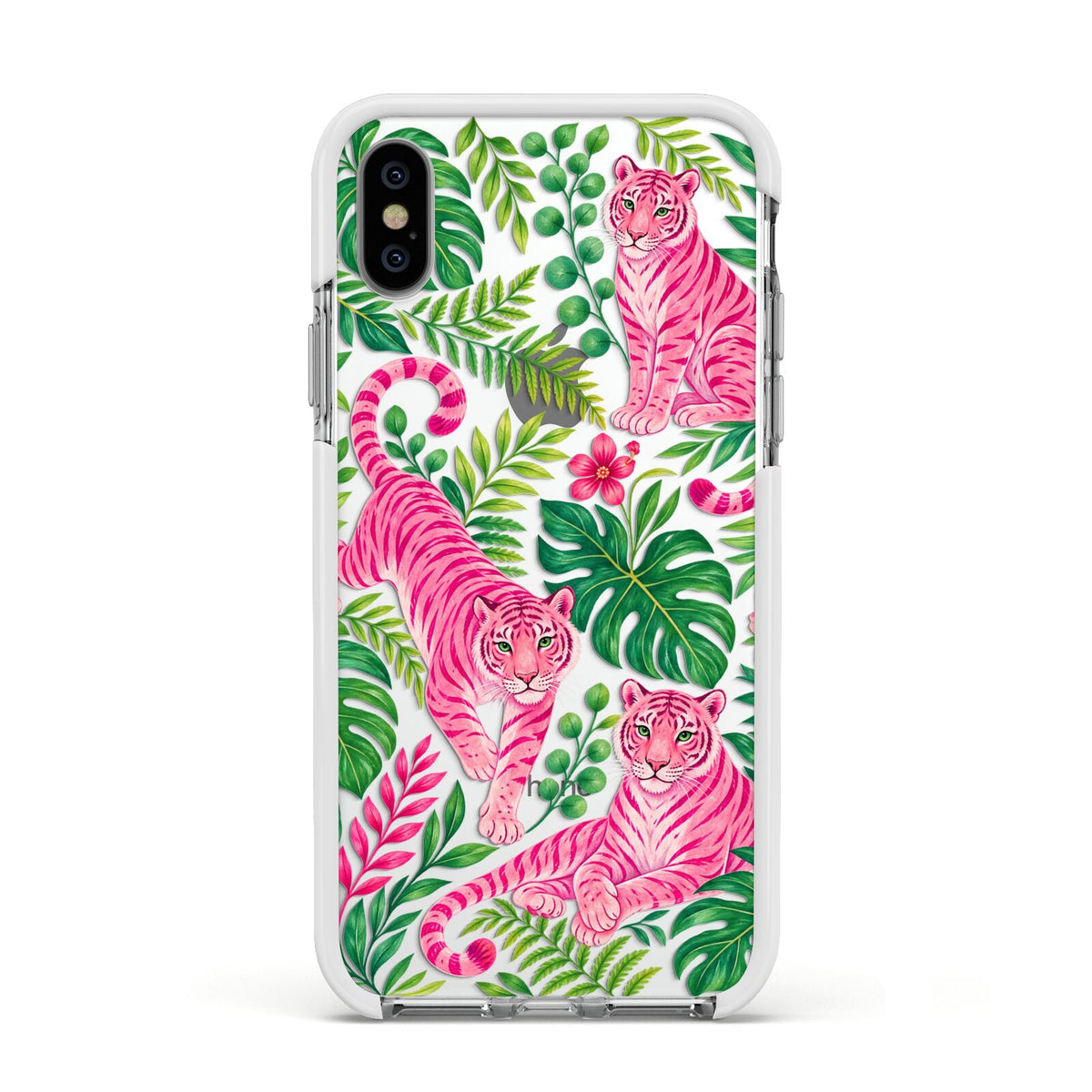 Pink Canopy Apple iPhone Xs Impact Case White Edge on Silver Phone