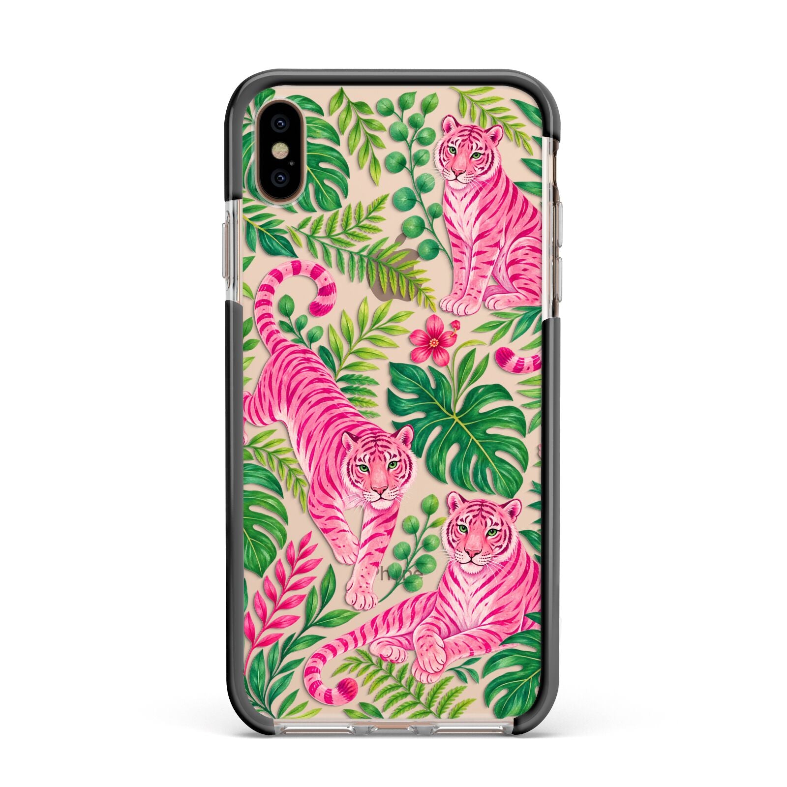 Pink Canopy Apple iPhone Xs Max Impact Case Black Edge on Gold Phone
