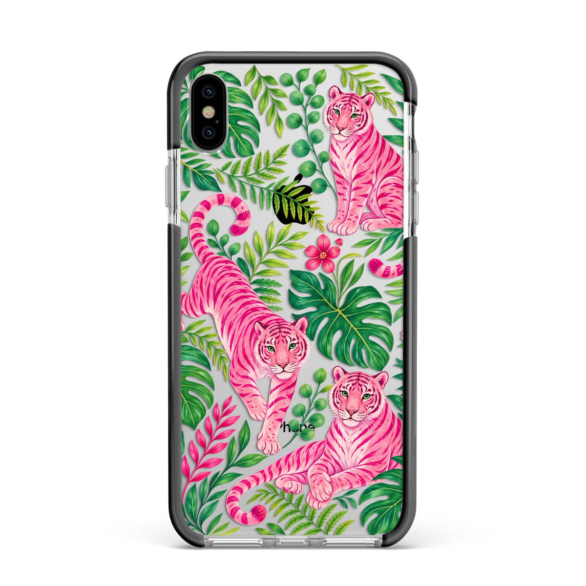 Pink Canopy Apple iPhone Xs Max Impact Case Black Edge on Silver Phone