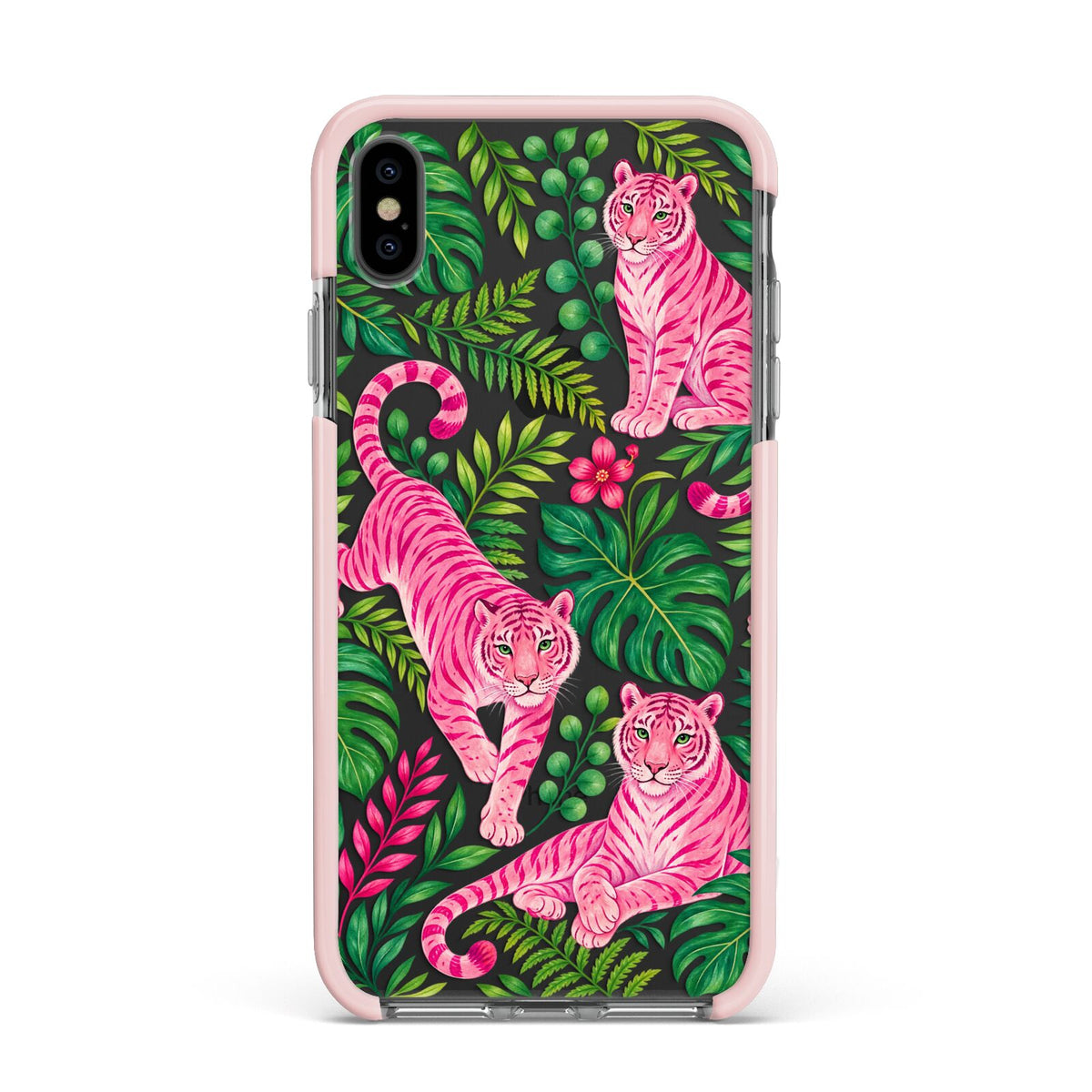 Pink Canopy Apple iPhone Xs Max Impact Case Pink Edge on Black Phone