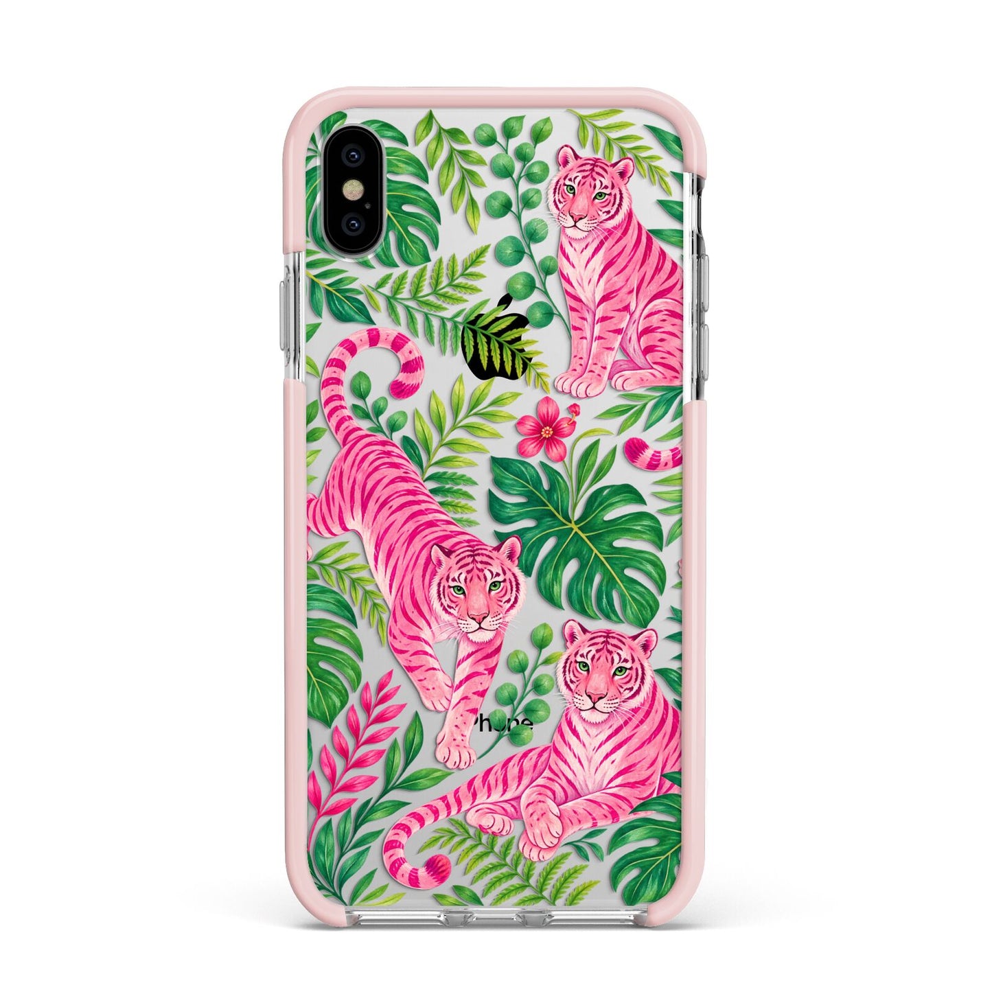 Pink Canopy Apple iPhone Xs Max Impact Case Pink Edge on Silver Phone