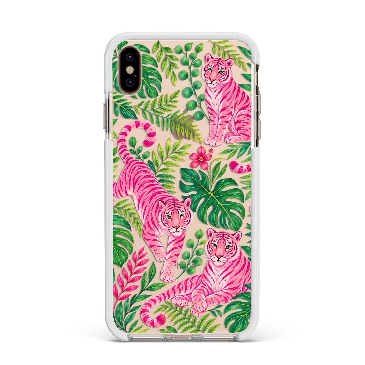 Pink Canopy Apple iPhone Xs Max Impact Case White Edge on Gold Phone