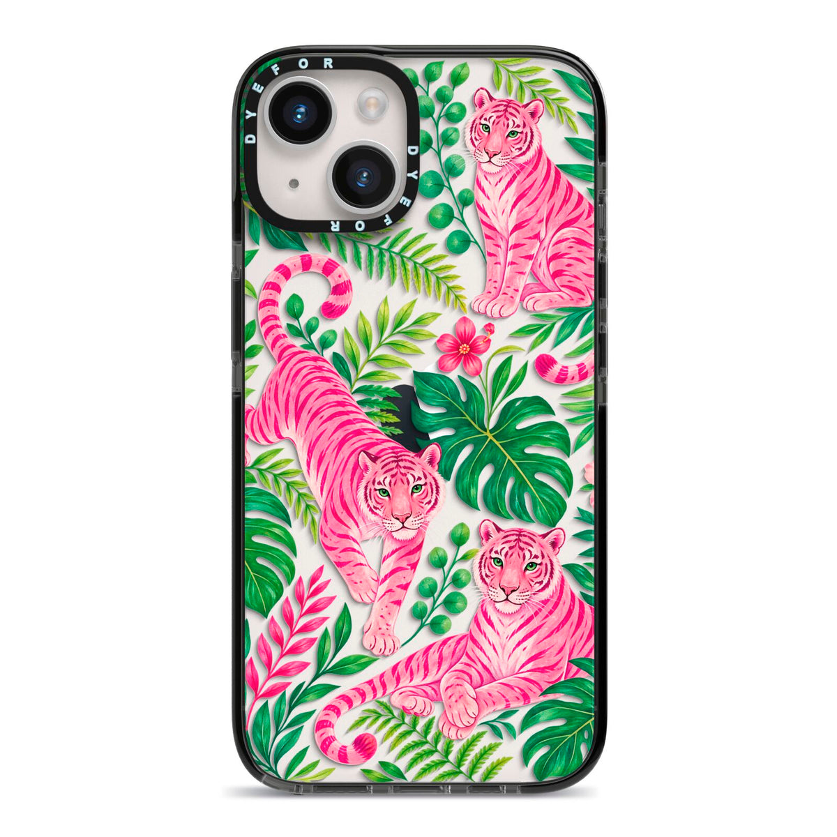 Pink Canopy iPhone 14 Black Impact Case on Silver phone