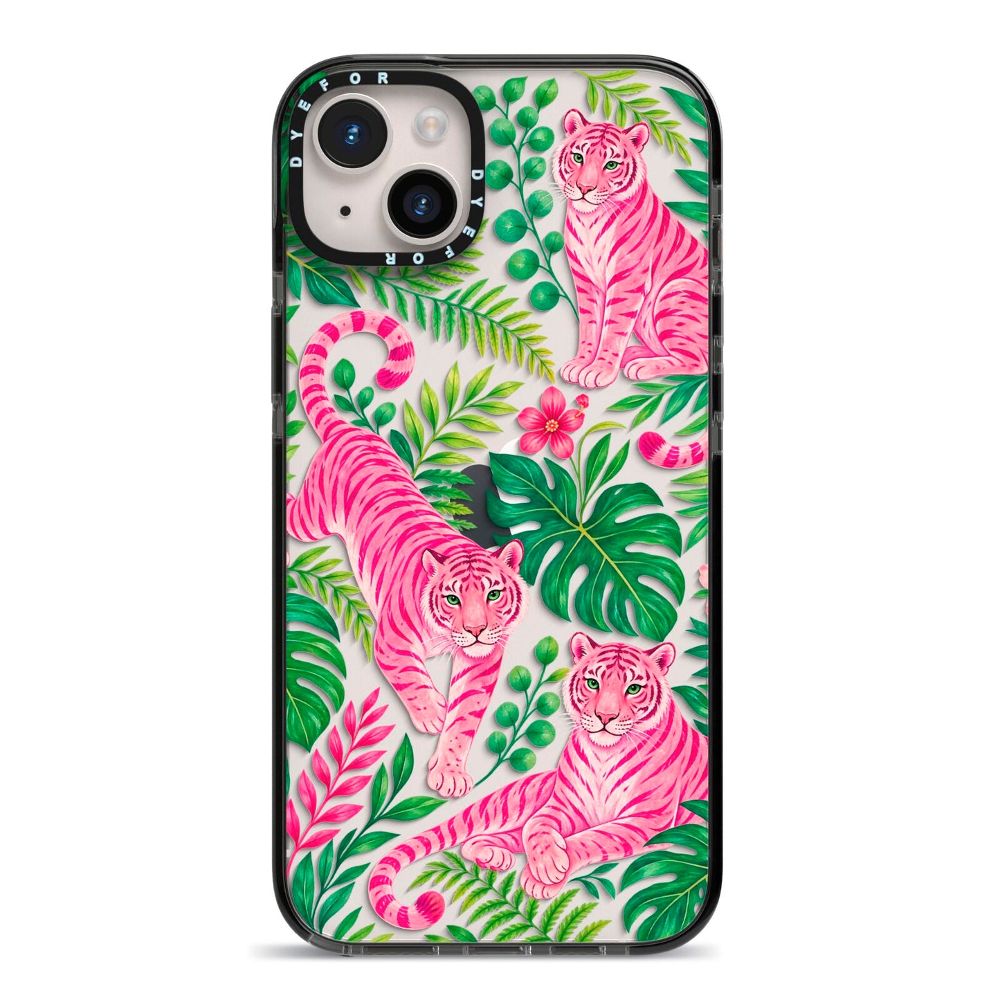 Pink Canopy iPhone 14 Plus Black Impact Case on Silver phone
