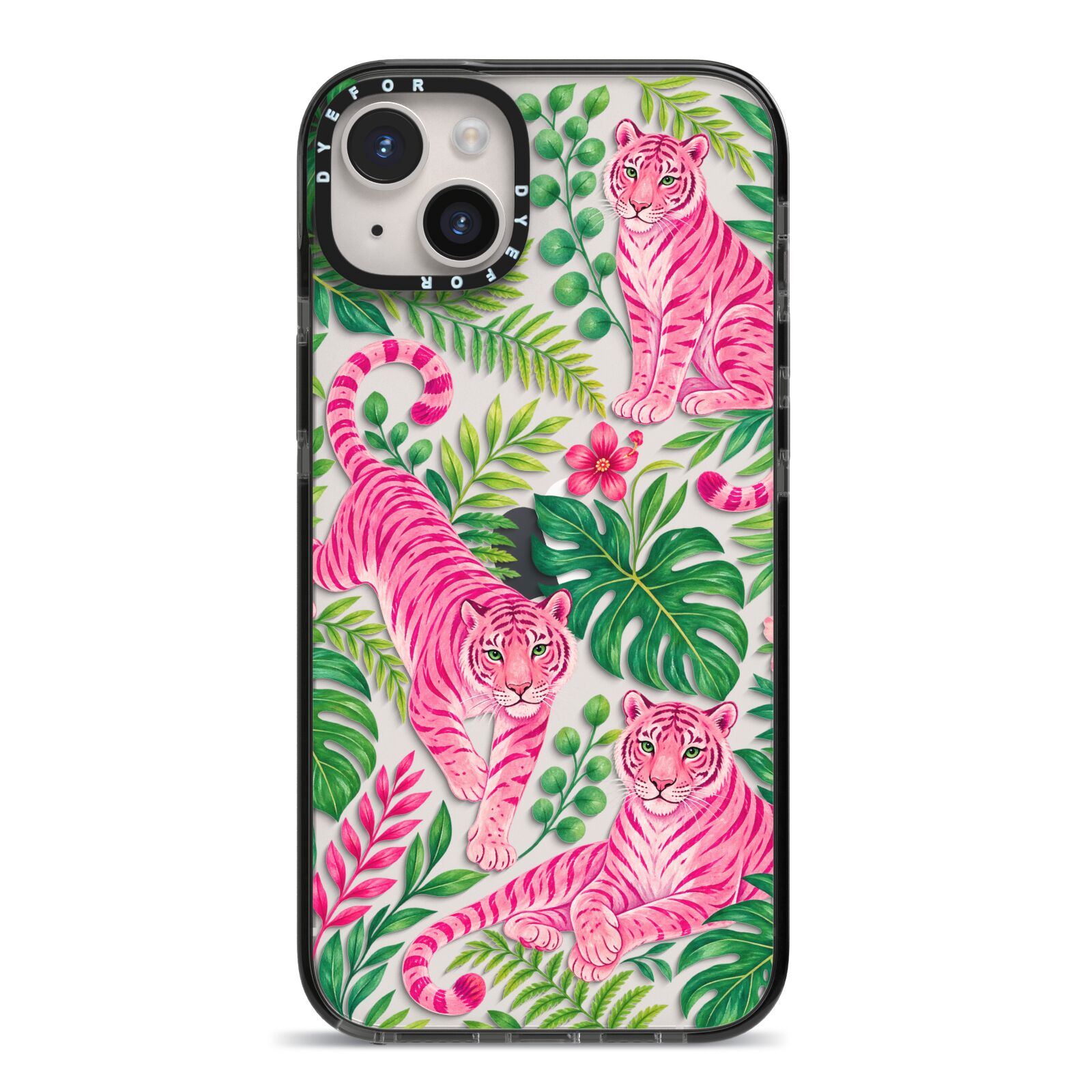 Pink Canopy iPhone 14 Plus Black Impact Case on Silver phone