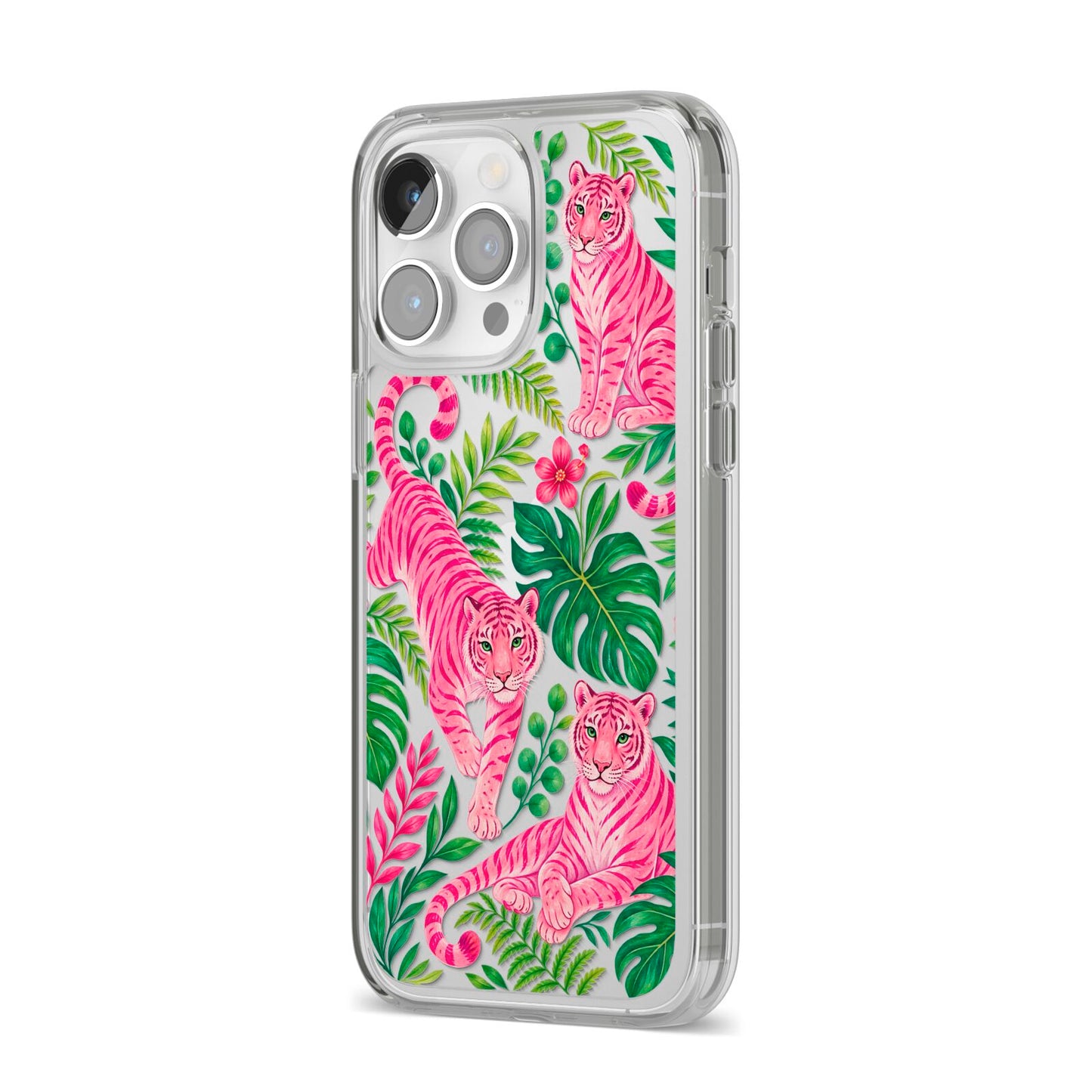 Pink Canopy iPhone 14 Pro Max Clear Tough Case Silver Angled Image