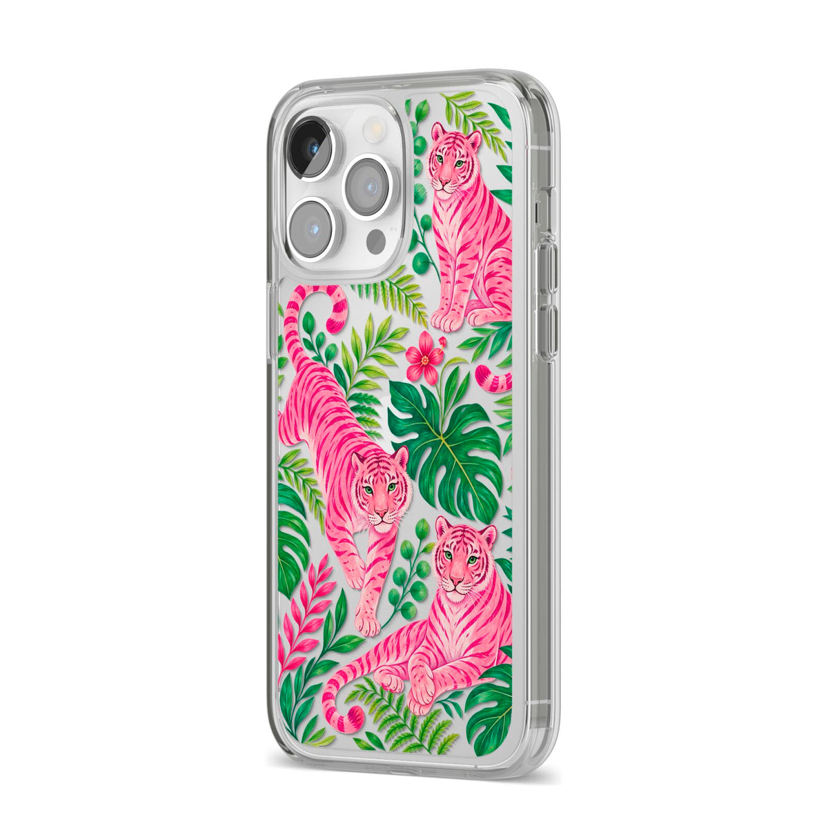Pink Canopy iPhone 14 Pro Max Clear Tough Case Silver Angled Image