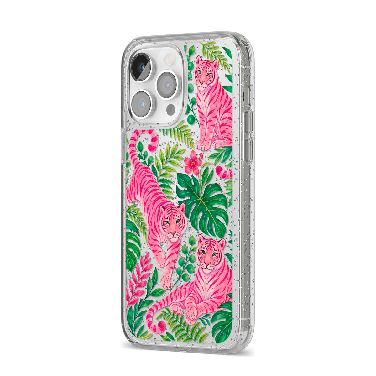 Pink Canopy iPhone 14 Pro Max Glitter Tough Case Silver Angled Image
