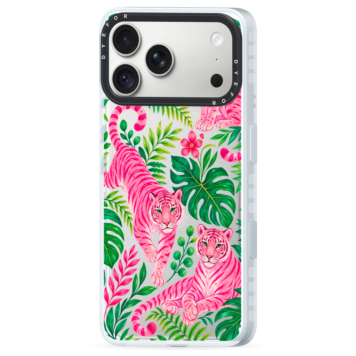 Pink Canopy iPhone 18 Pro Black Impact Pre order Case Side Angle on Silver phone